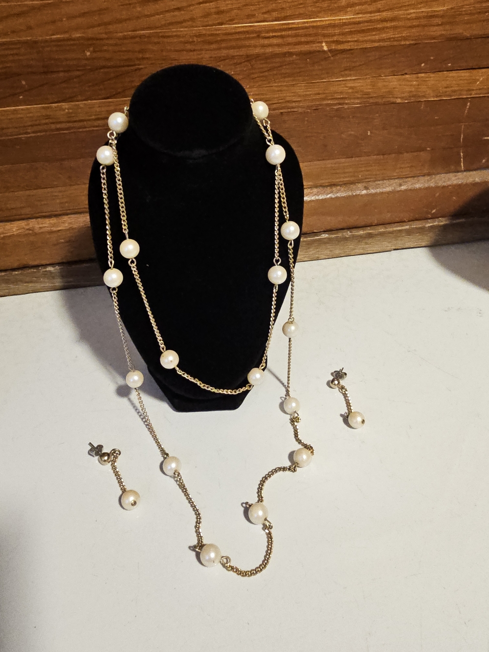 Sarah Coventry Gold-Tone Faux Pearl Necklace and Earrings Set